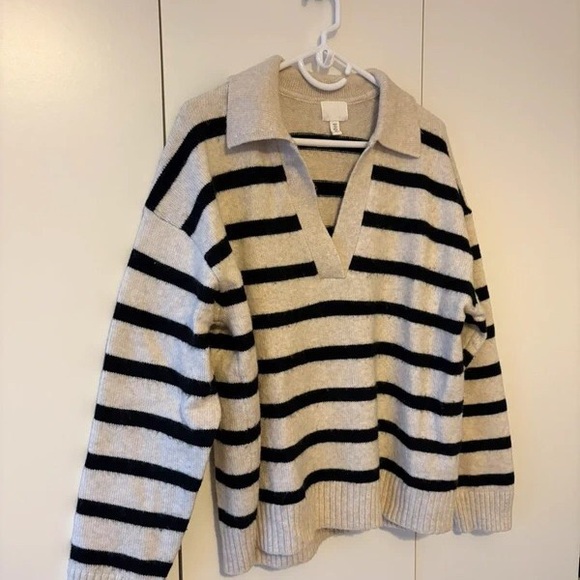 H&M Sweaters - H&M Beige and Black Striped Knit Top